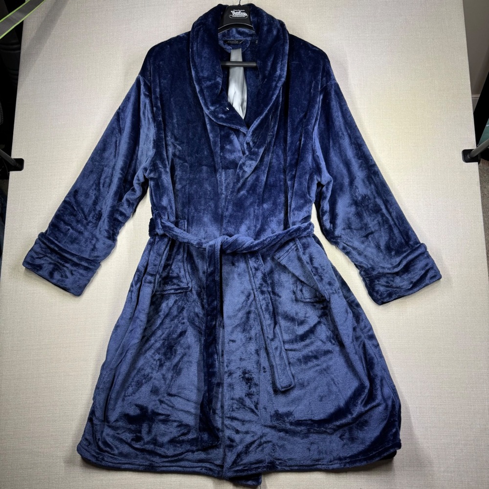étoile Womens Luxury Velvet Robe Navy Blue OSFM NWT Shawl Collar Belted